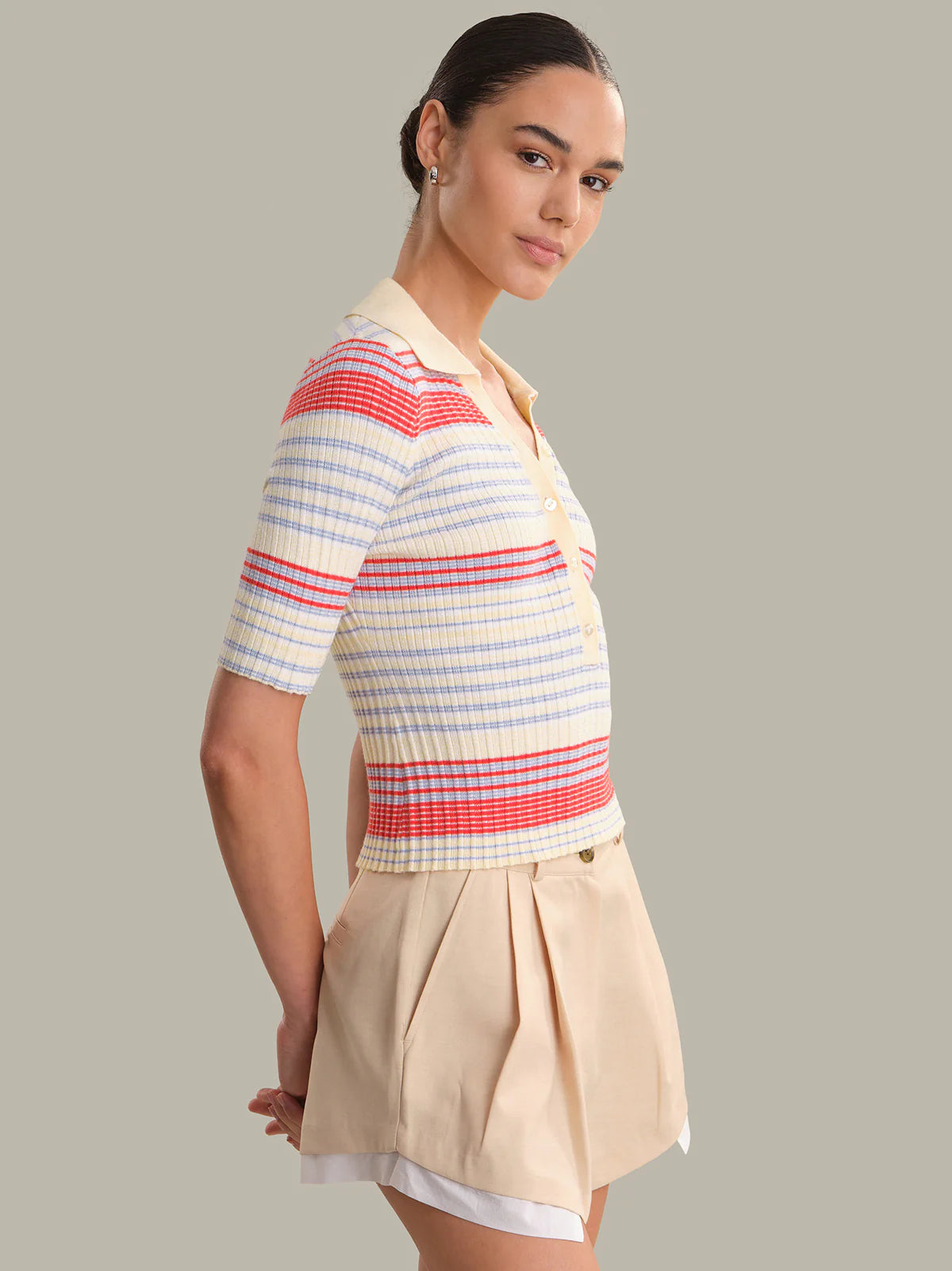 525 Calla Striped Polo Top Bright Multi Stripe 