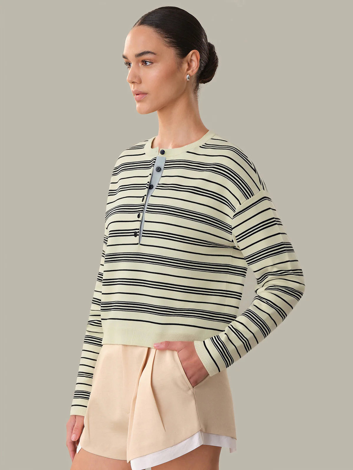 525 Cara Striped Henley Pullover Yellow Icing Combo
