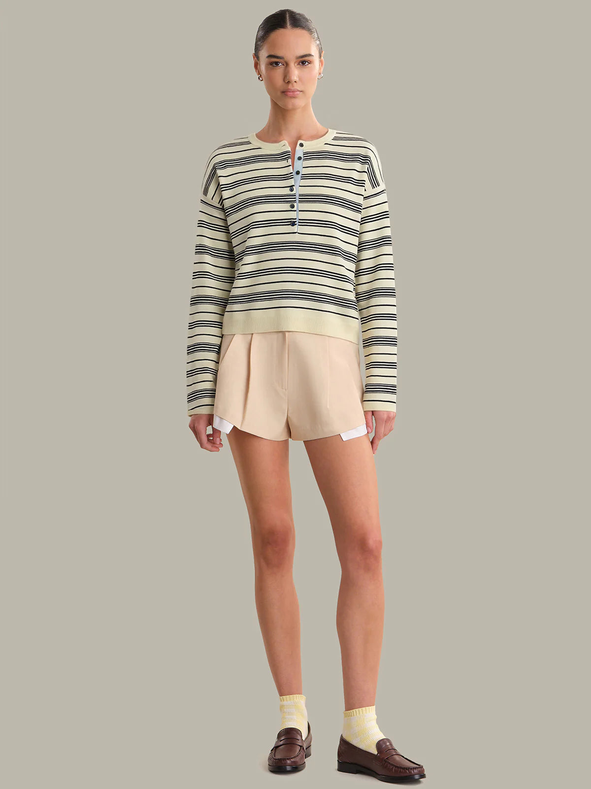 525 Cara Striped Henley Pullover Yellow Icing Combo