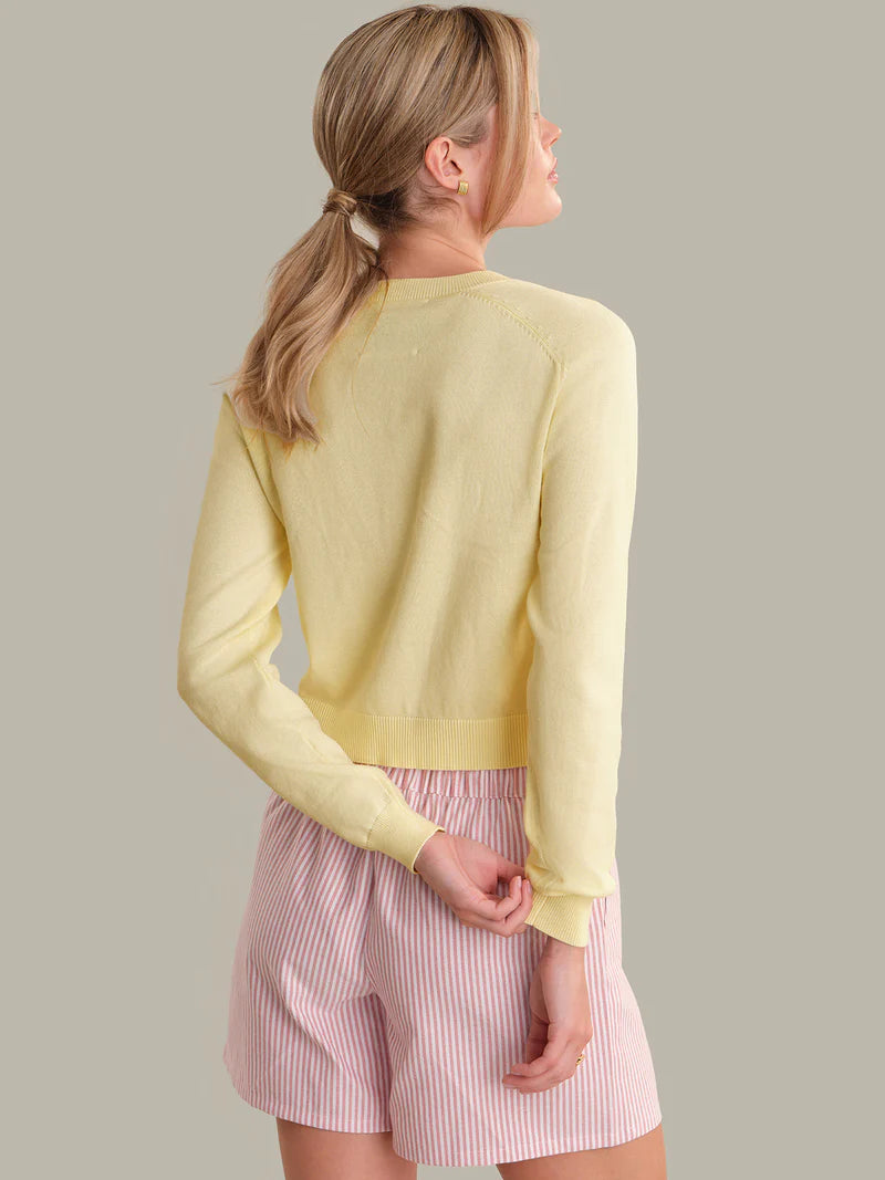 back view 525 Paloma Cropped Cardigan Lemon Icing Yellow