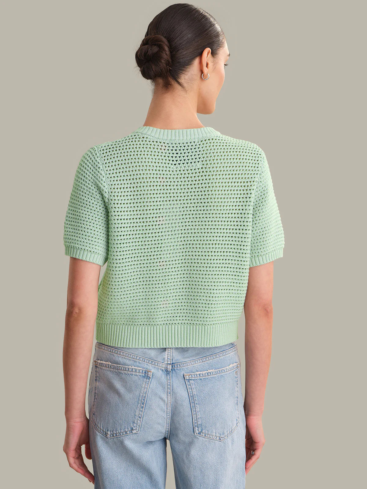 525 Celine 100% Cotton Cropped Pointelle Cardigan Silt Green