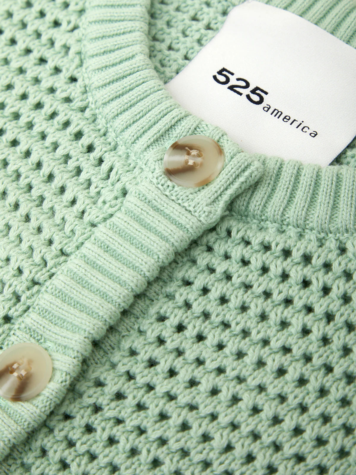 525 Celine 100% Cotton Cropped Pointelle Cardigan Silt Green