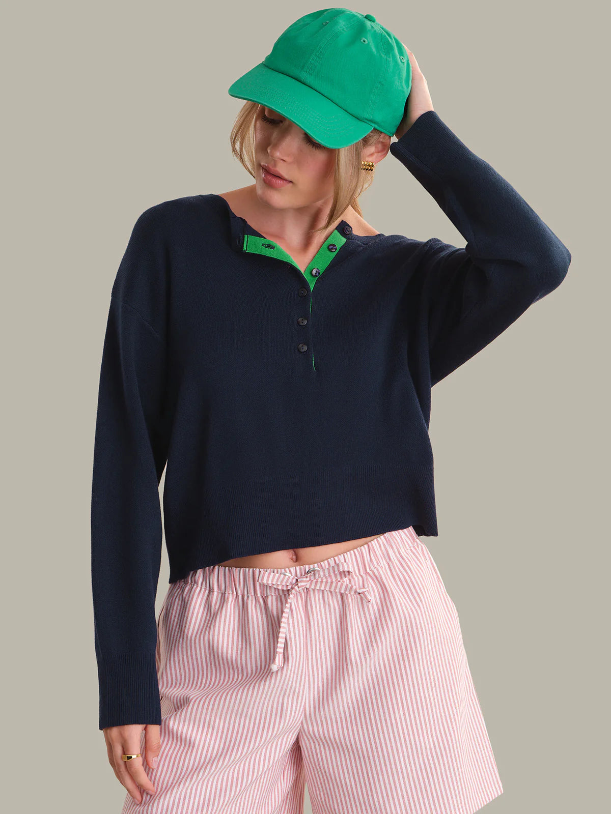 525 Callen Contrast Henley Pullover Navy