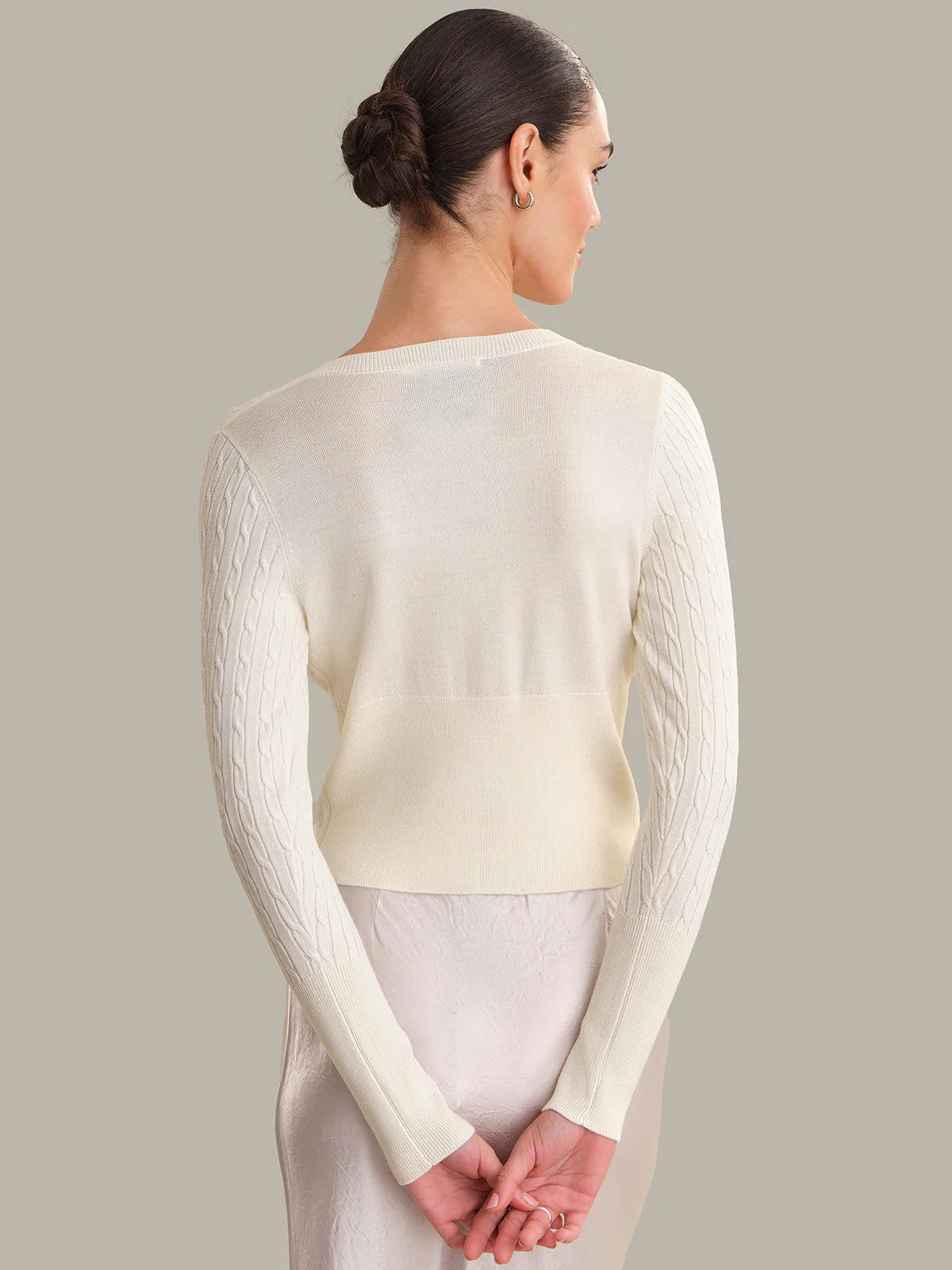 525 Audra Cropped Cable-Knit Cardigan Egret White