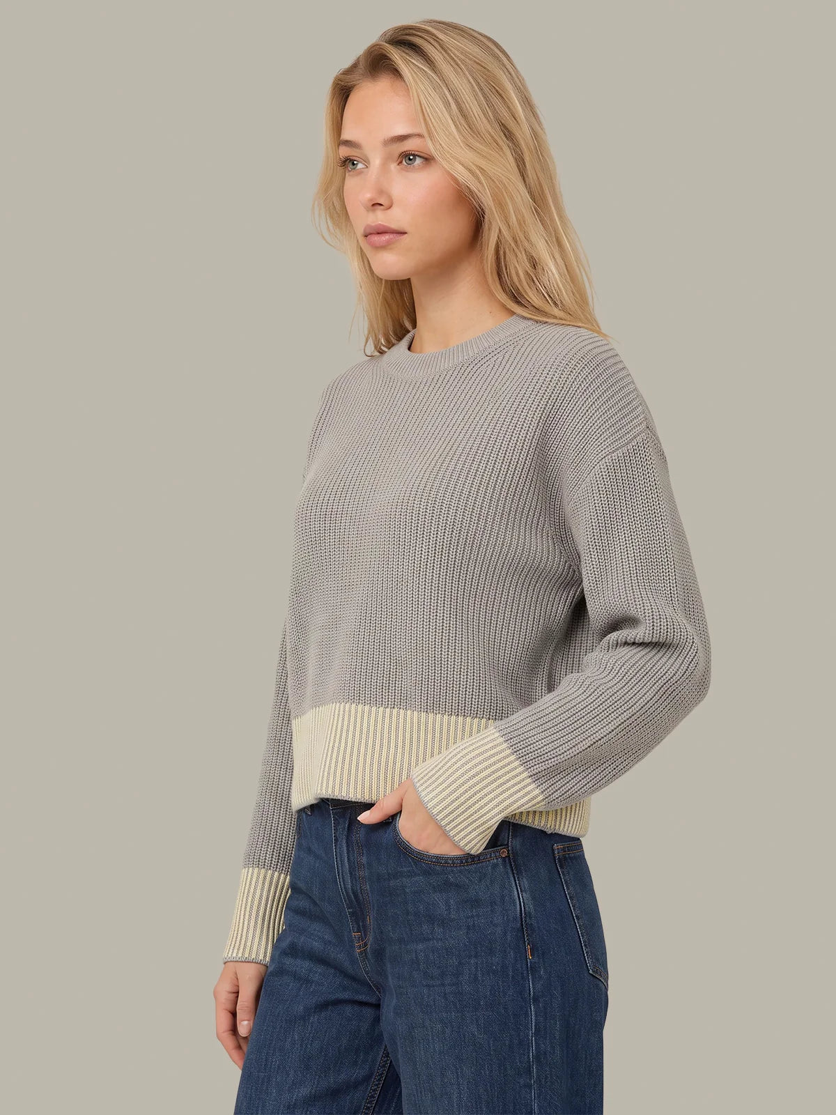 525 Sienna Stripe Rib Pullover Grey