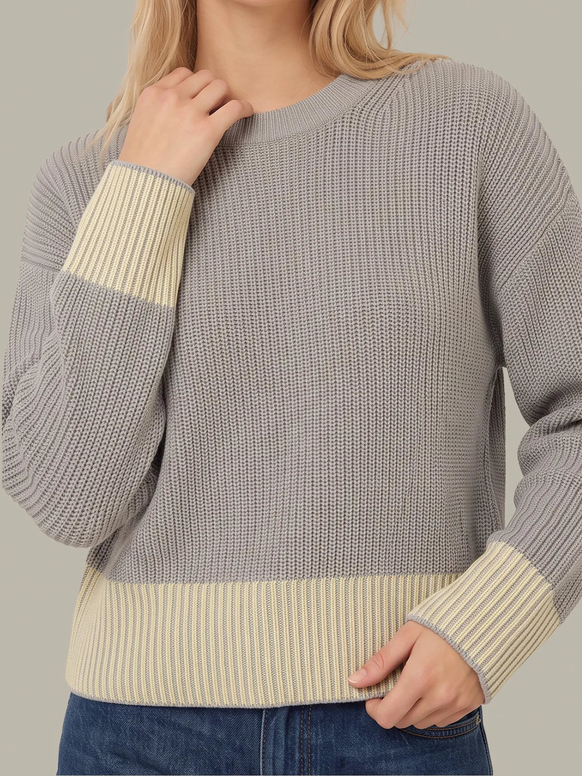 525 Sienna Stripe Rib Pullover Grey