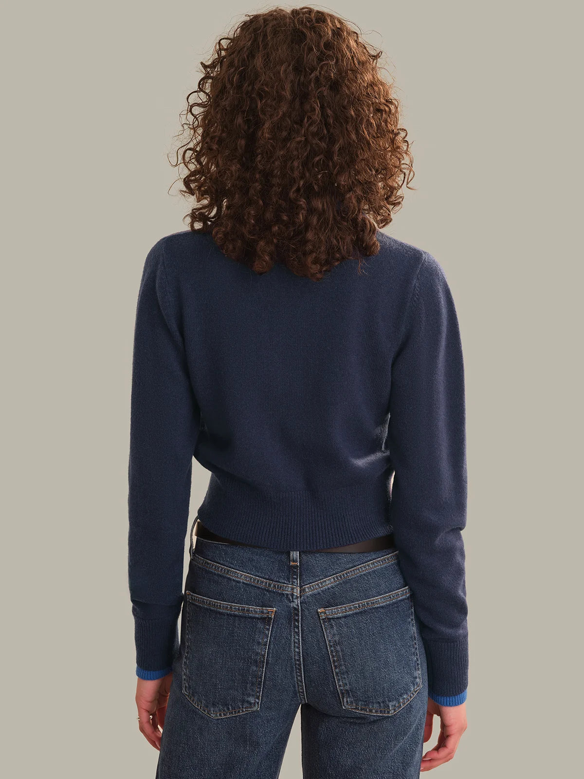 Priscilla Faux Double Layer Polo Cardigan Dark Blue Combo