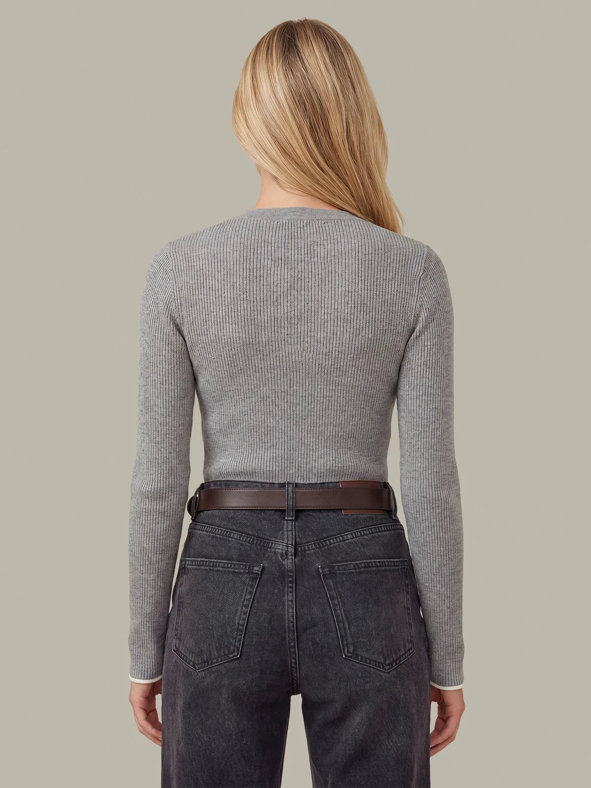 Emmeline Rib Layered Henley Grey