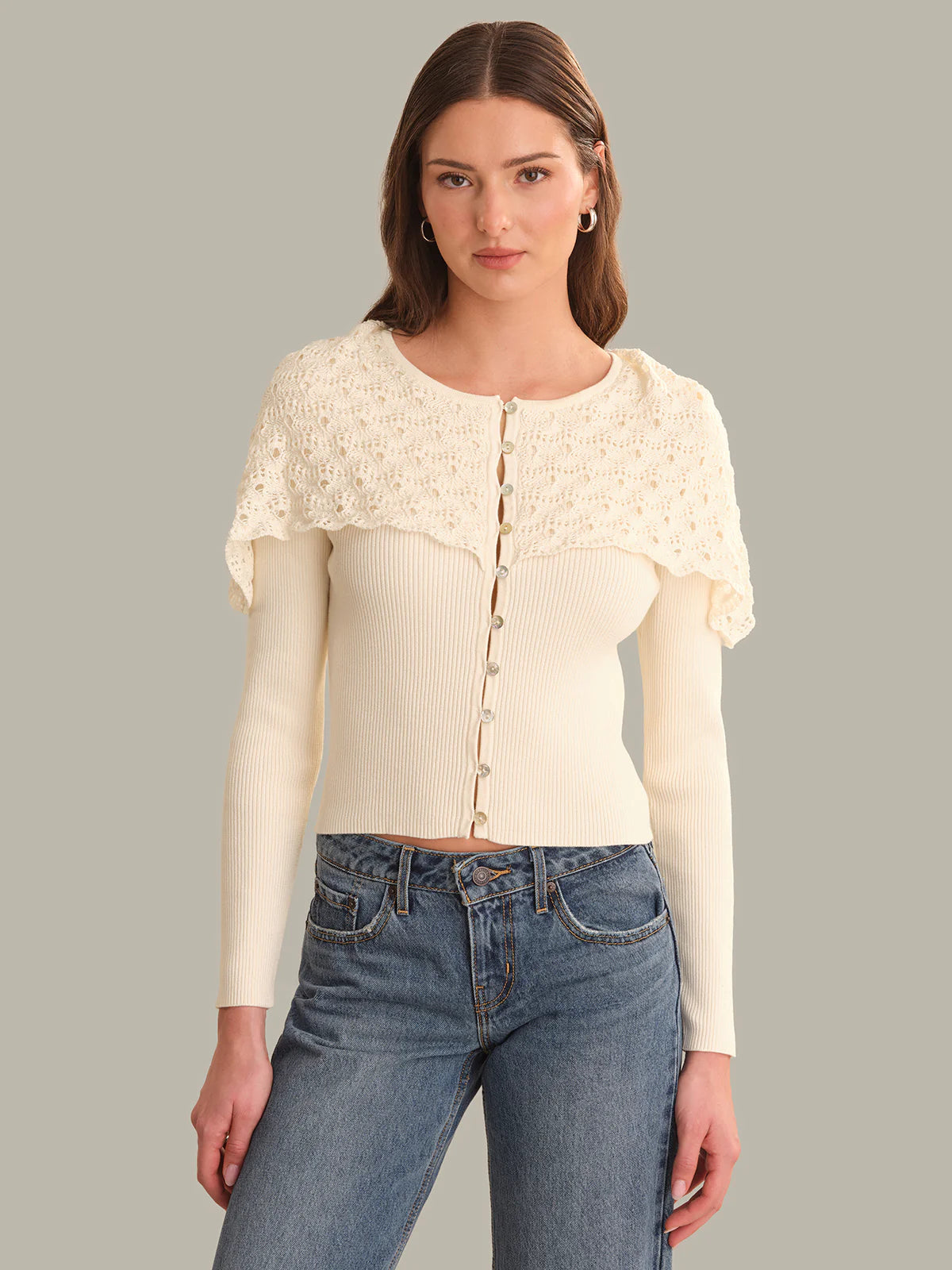 525 Beatrice Cape Crochet Like Cardigan