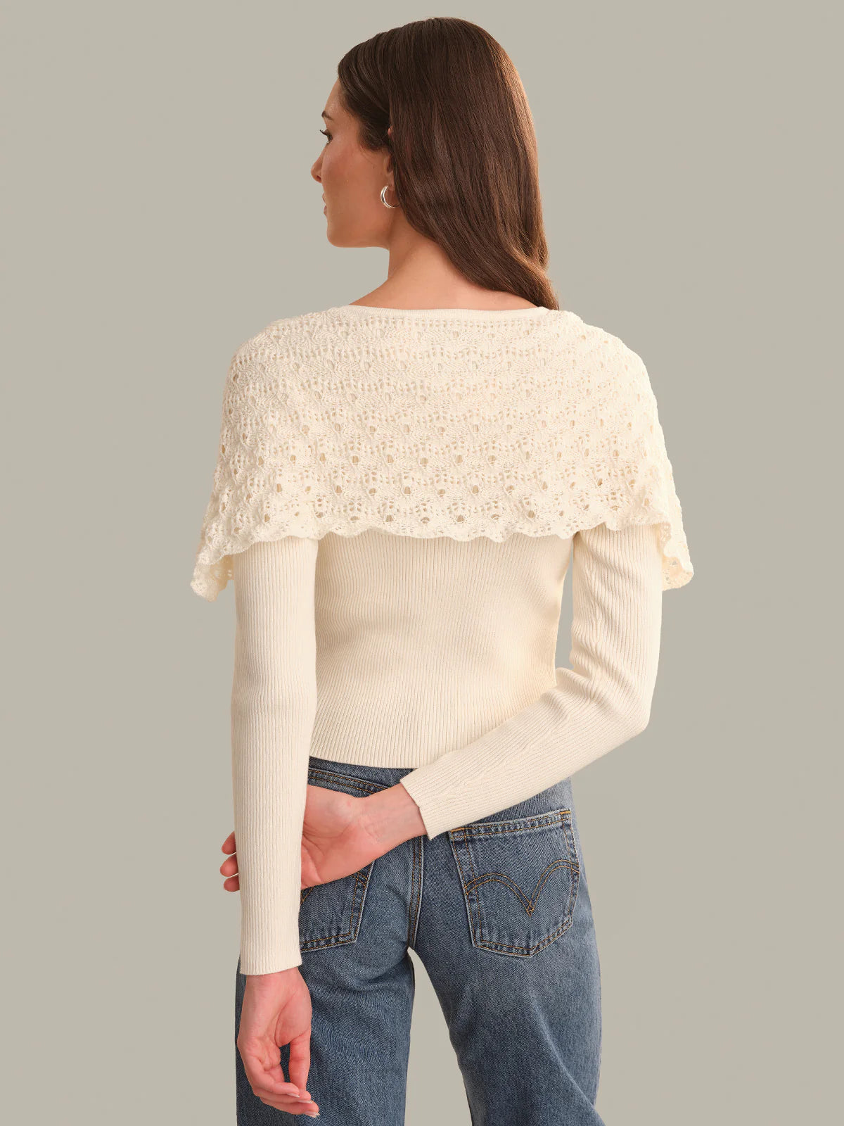 525 Beatrice Cape Crochet Like Cardigan