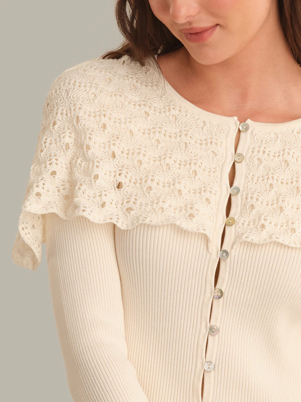 525 Beatrice Cape Crochet Like Cardigan