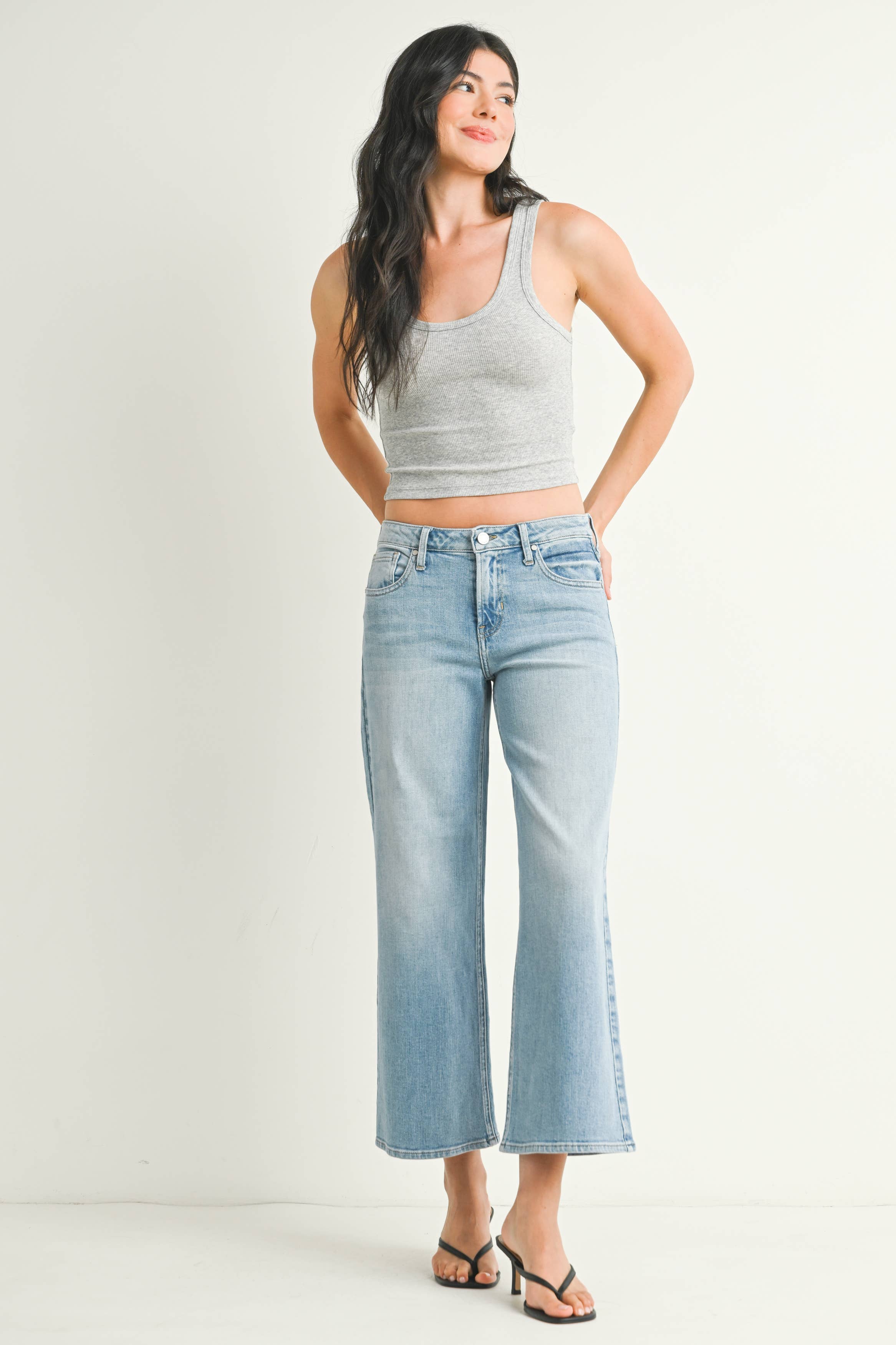 Eliza Mid Rise Slim Wide Leg Jeans
