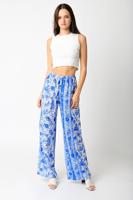 Gypsy Floral Wide Leg Pants | Blue