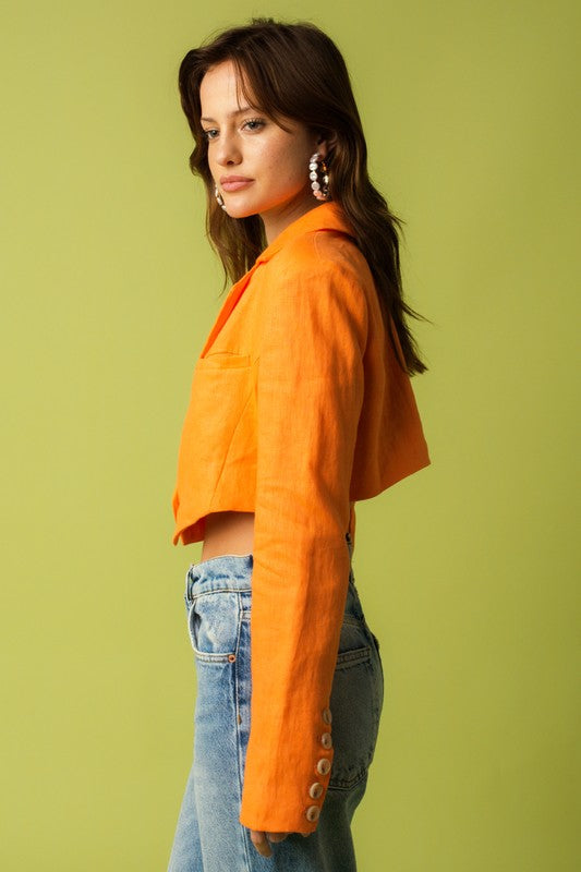 Mango Linen Cropped Blazer | Orange FINAL SALE