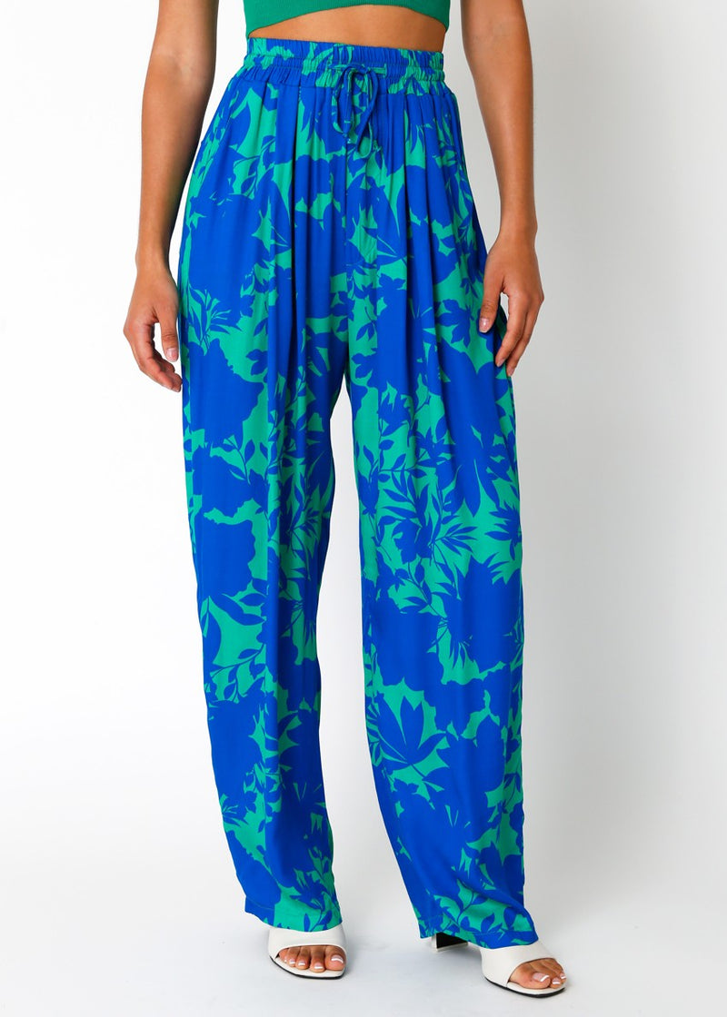 Raven Floral Wide Leg Pants | Blue & Green