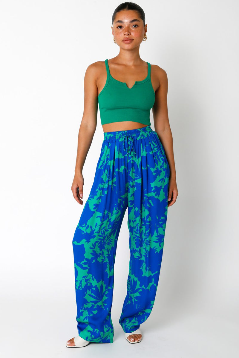 Raven Floral Wide Leg Pants | Blue & Green