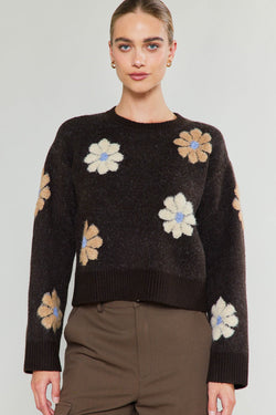 Sandra Flower Motif Sweater | Brown