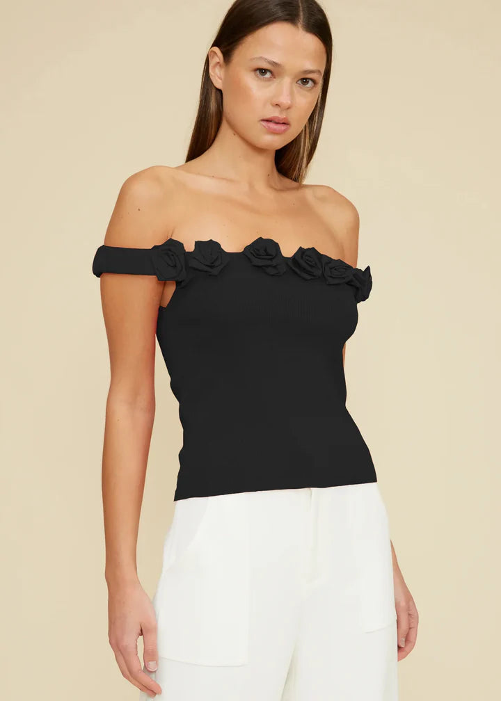 Kamila Floral Detail Top | Black