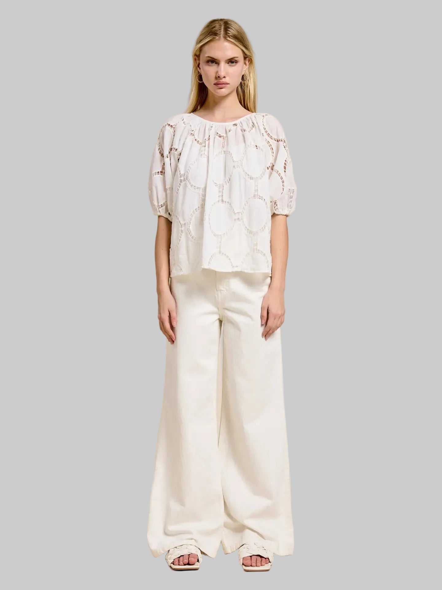 Flat White Bloom Eyelet White Blouse