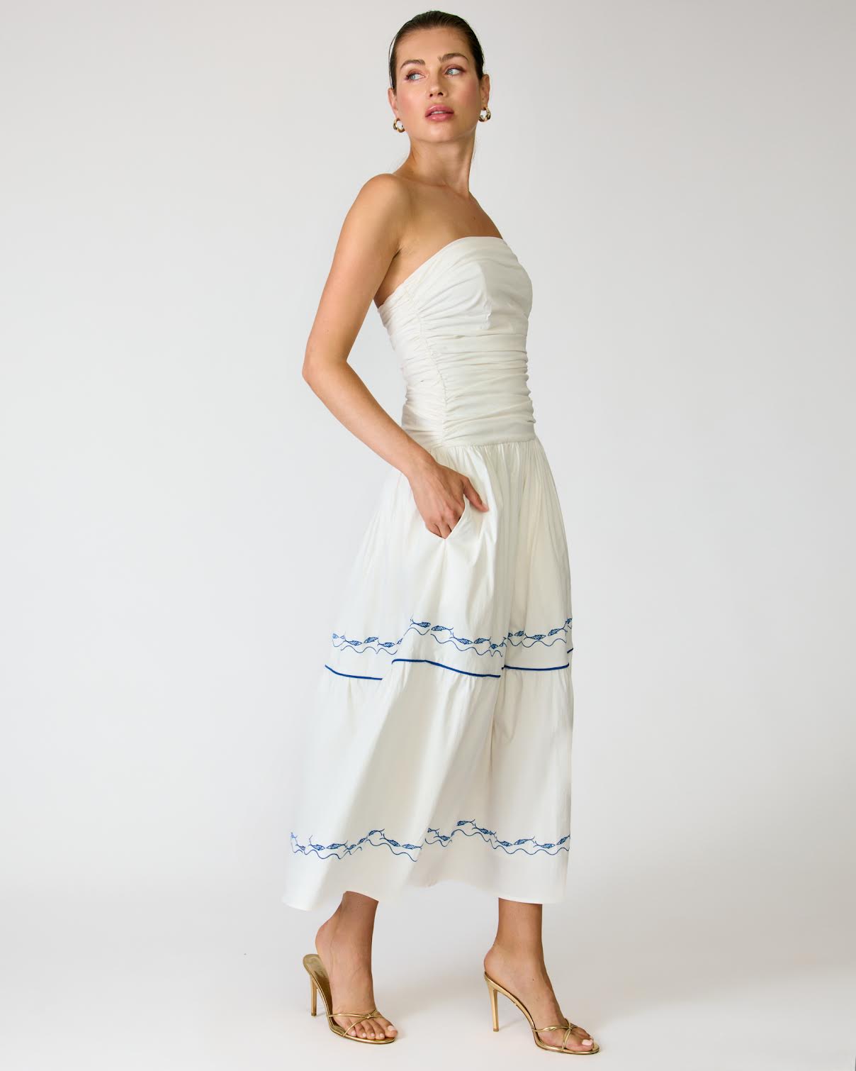 Line & Dot Oia White & Blue Dress