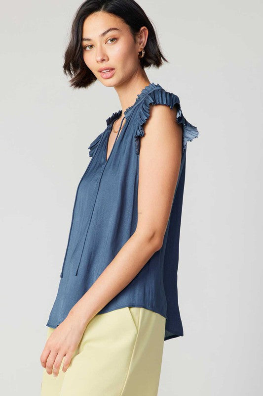 Current Air Margot Ruffle Sleeve Top | Dusty Blue