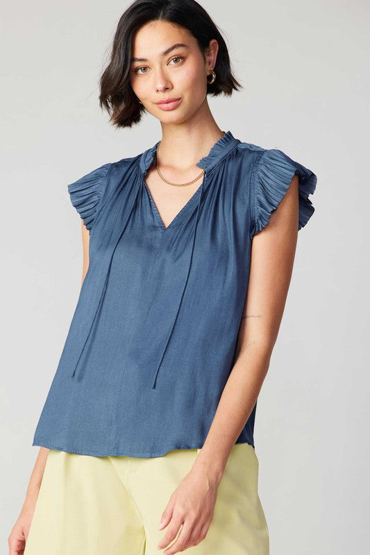 Current Air Margot Ruffle Sleeve Top | Dusty Blue