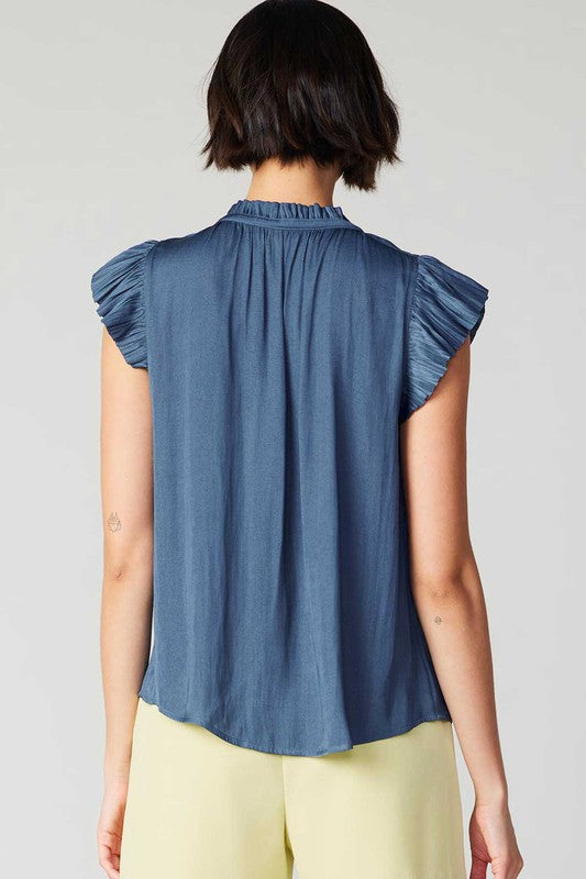 Current Air Margot Ruffle Sleeve Top | Dusty Blue