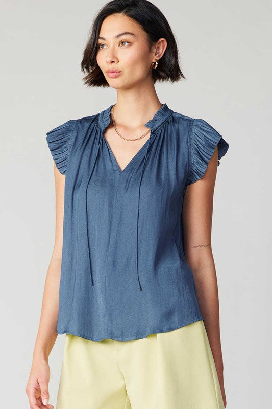 Current Air Margot Ruffle Sleeve Top | Dusty Blue