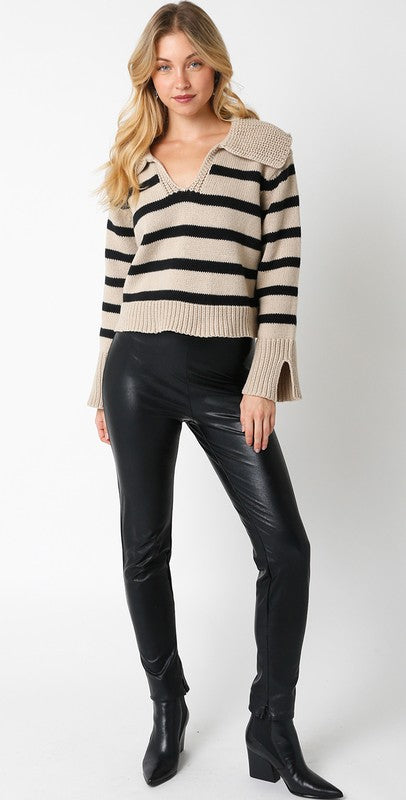 Jodi Striped Knit Sweater | Taupe Black