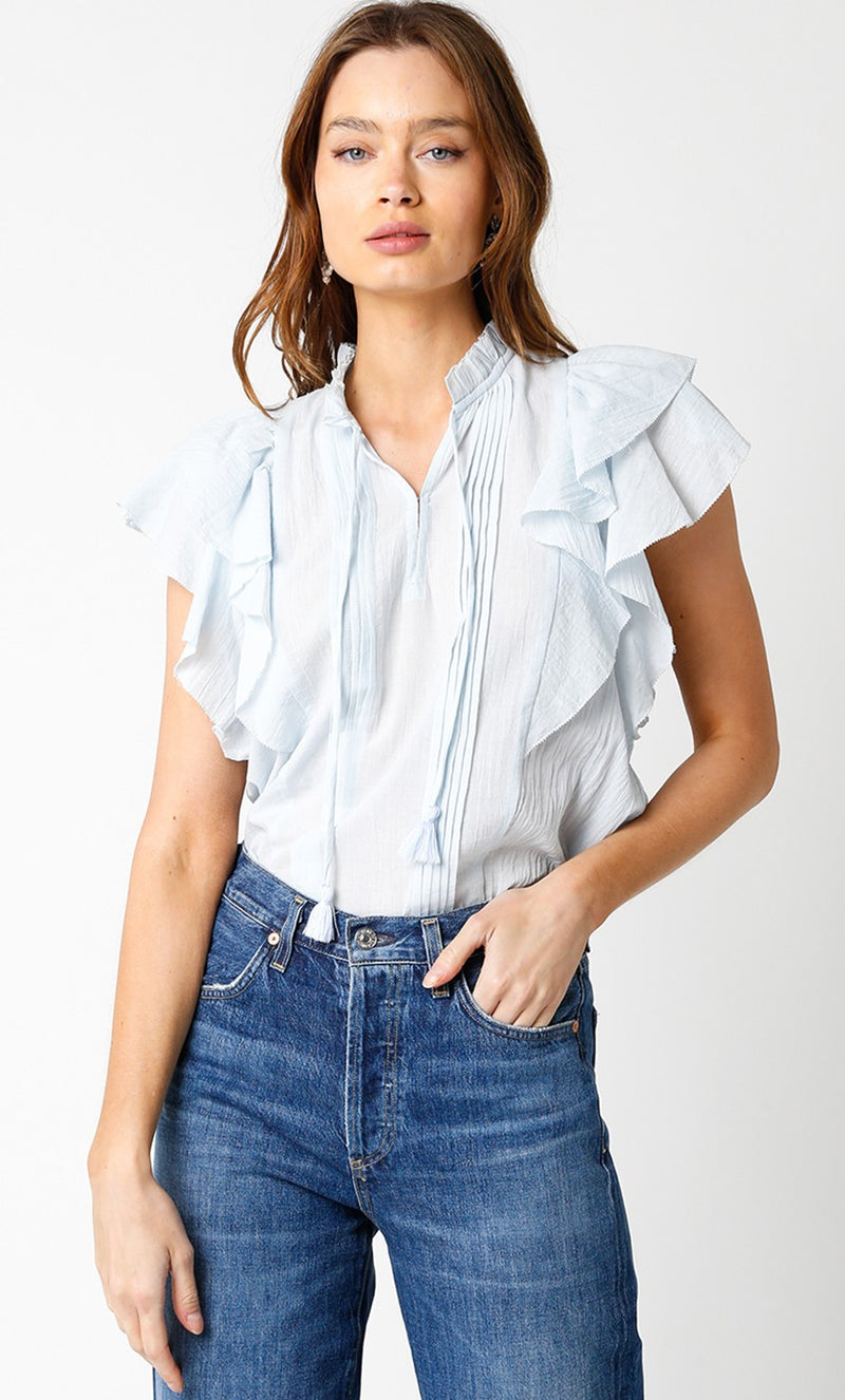 FINAL SALE Zara Ruffle Top | Blue