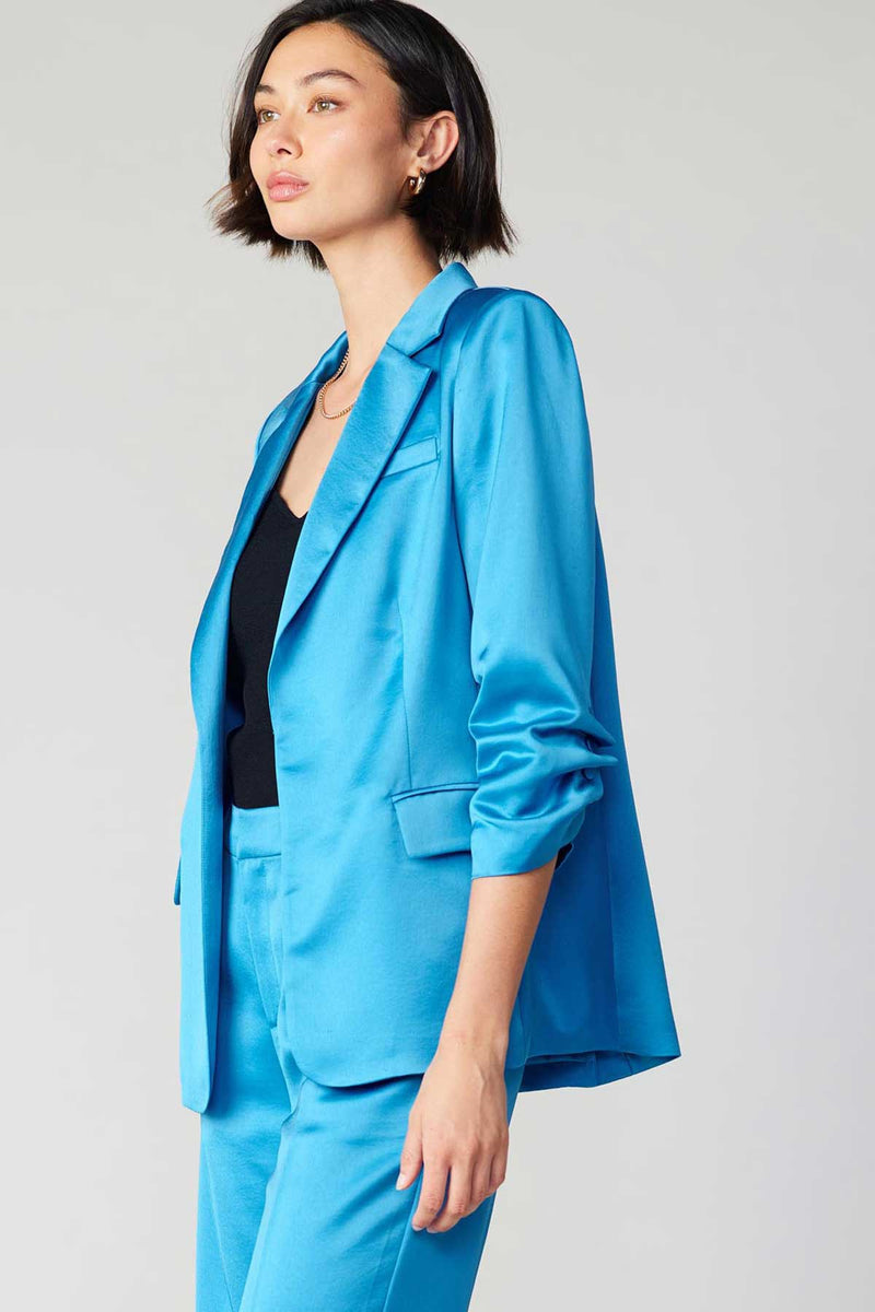 Samantha Satin Blazer | Neon Blue