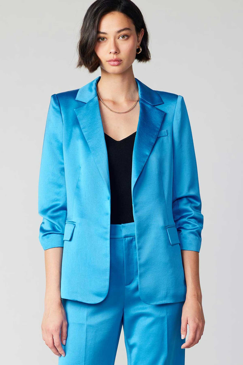 Samantha Satin Blazer | Neon Blue