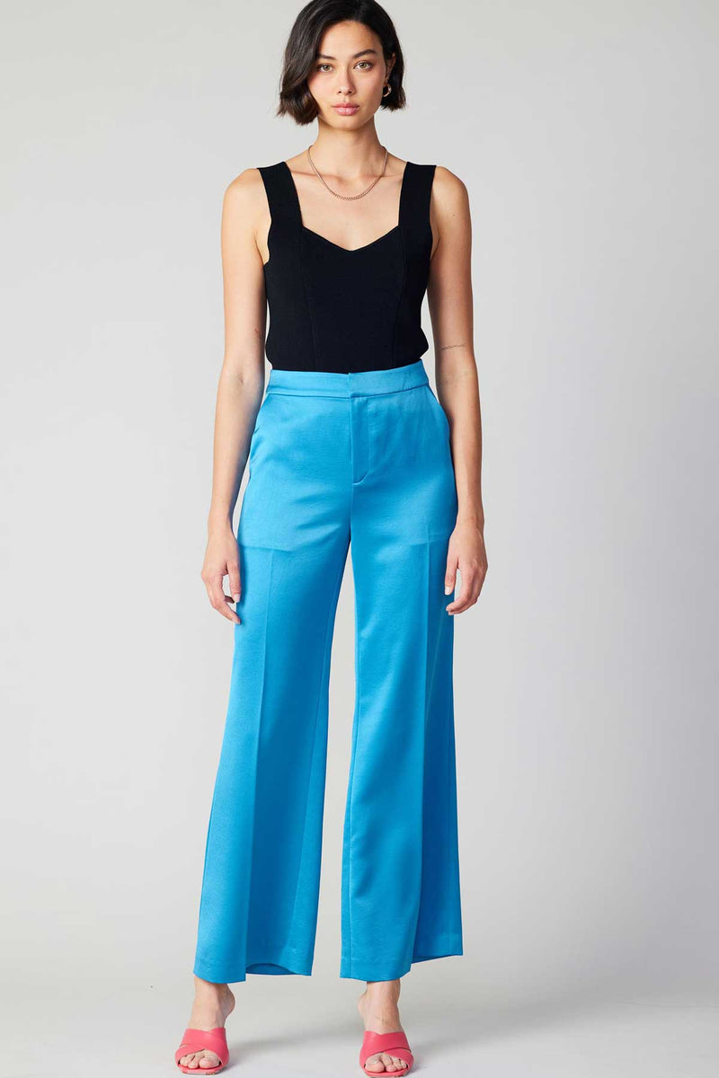 Samantha Satin Pants | Neon Blue