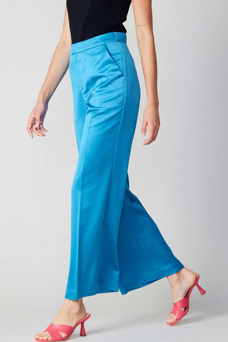 Samantha Satin Pants | Neon Blue