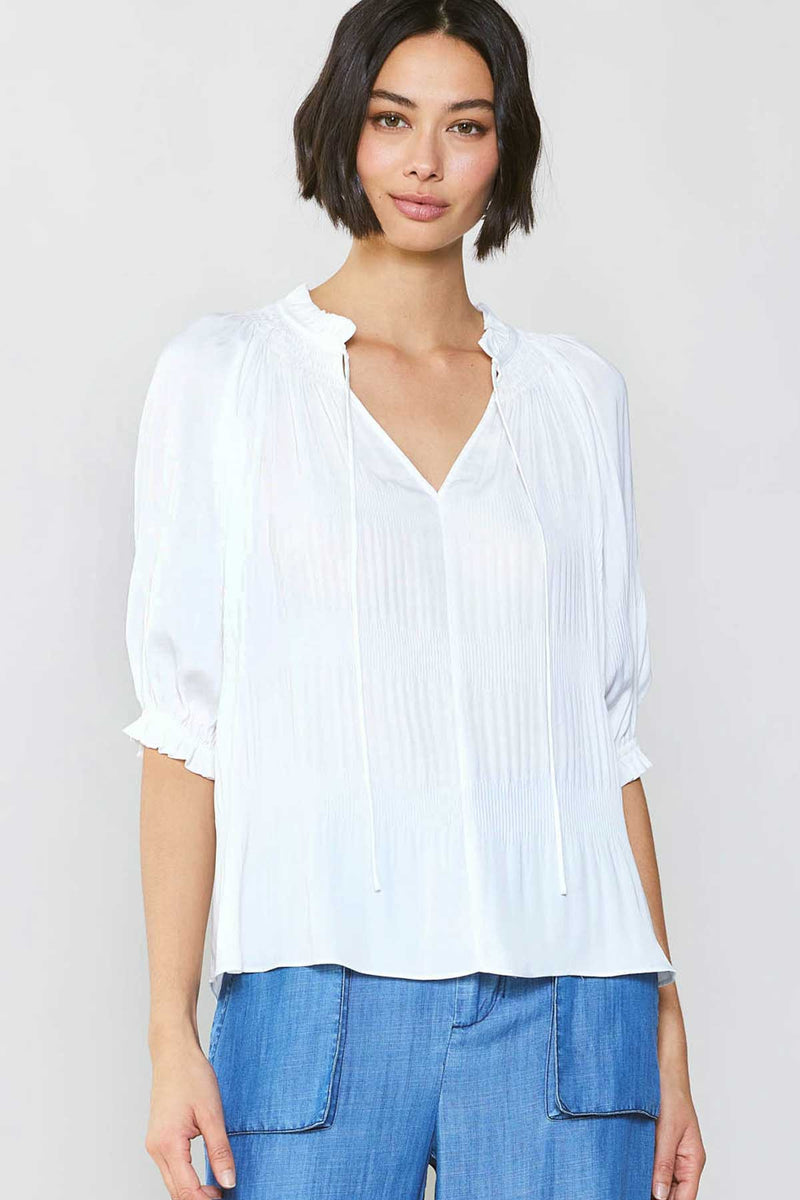 Susana Short Sleeve Tie Front Satin Top | Current Air