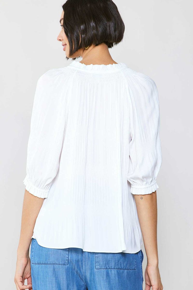 Susana Short Sleeve Tie Front Satin Top | Current Air