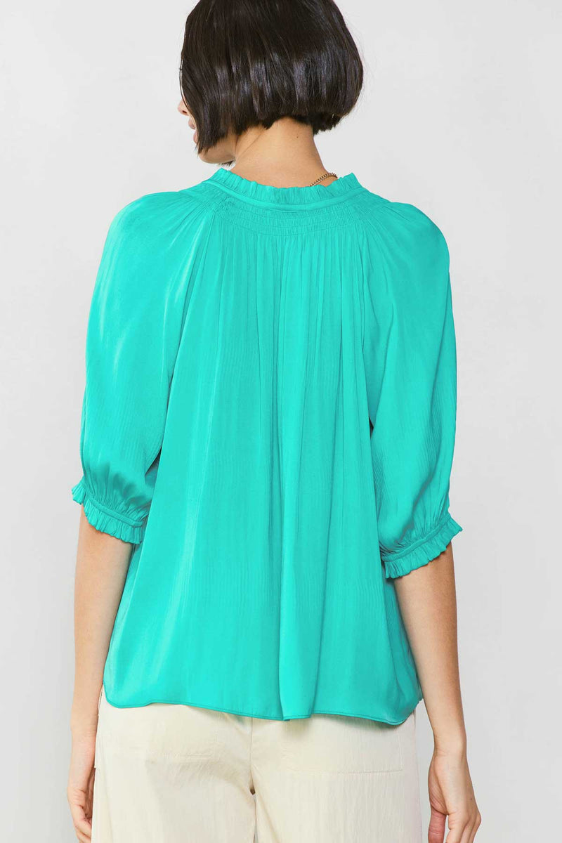 Susana Short Sleeve Tie Front Satin Top | Current Air