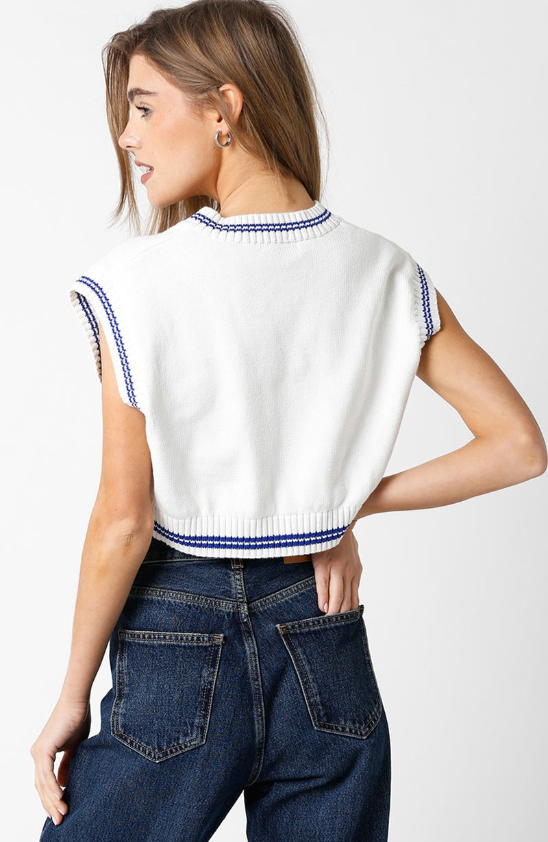 FINAL SALE Naomi Cropped Sweater Top | White Blue