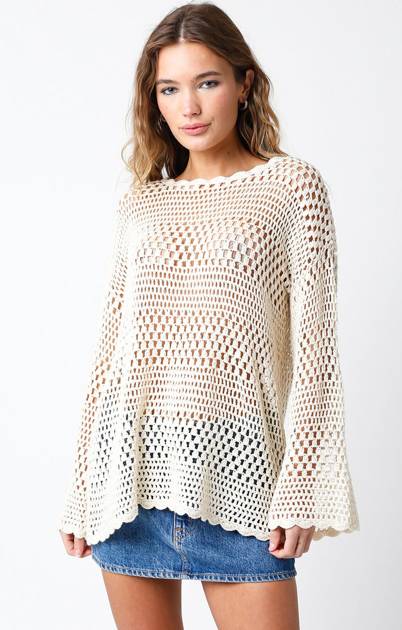 Eveyln Crochet Bell Sleeve Tunic Top | Natural