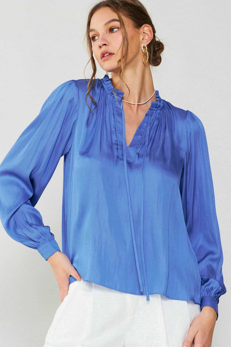 Primavera Puff Sleeve Top | Azure Blue