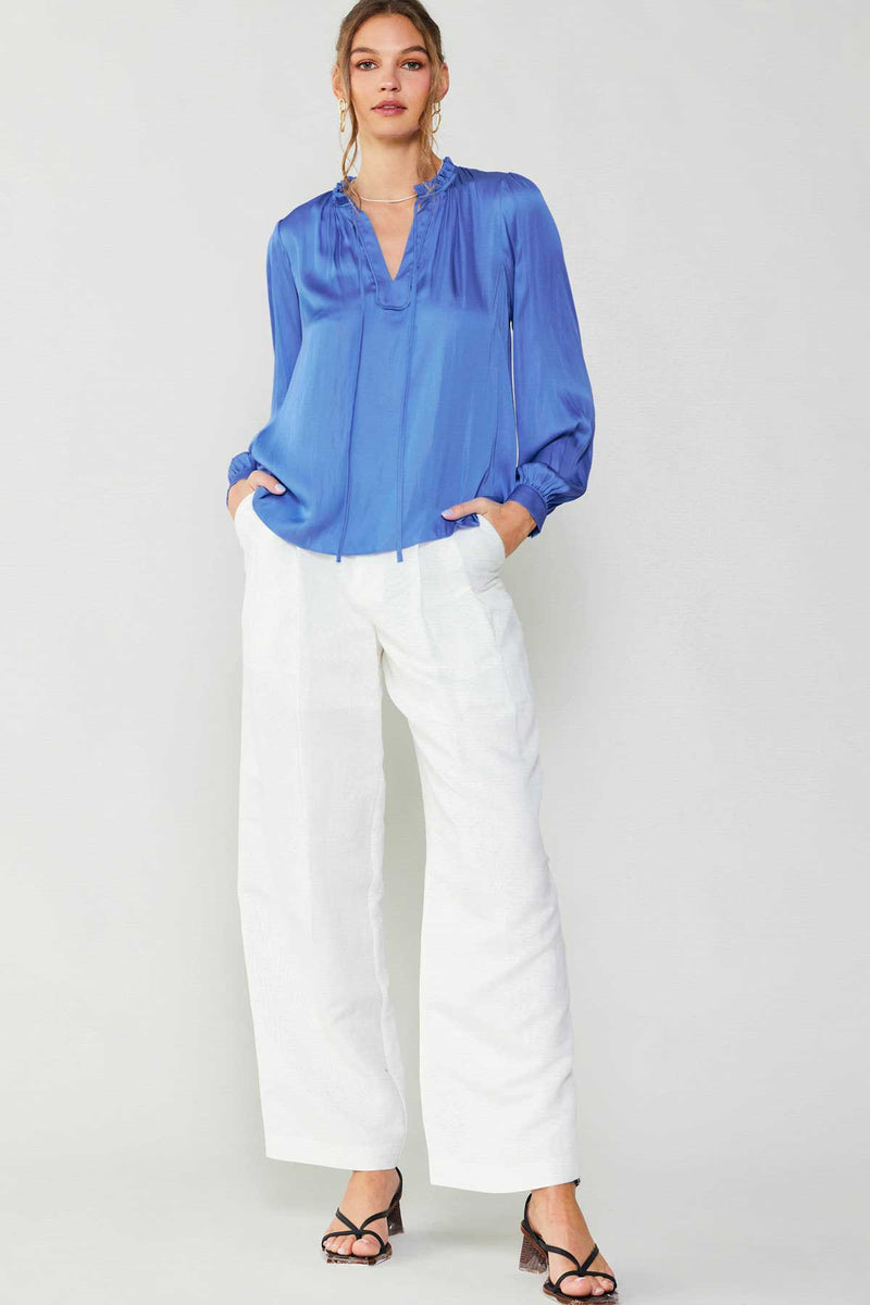 Primavera Puff Sleeve Top | Azure Blue