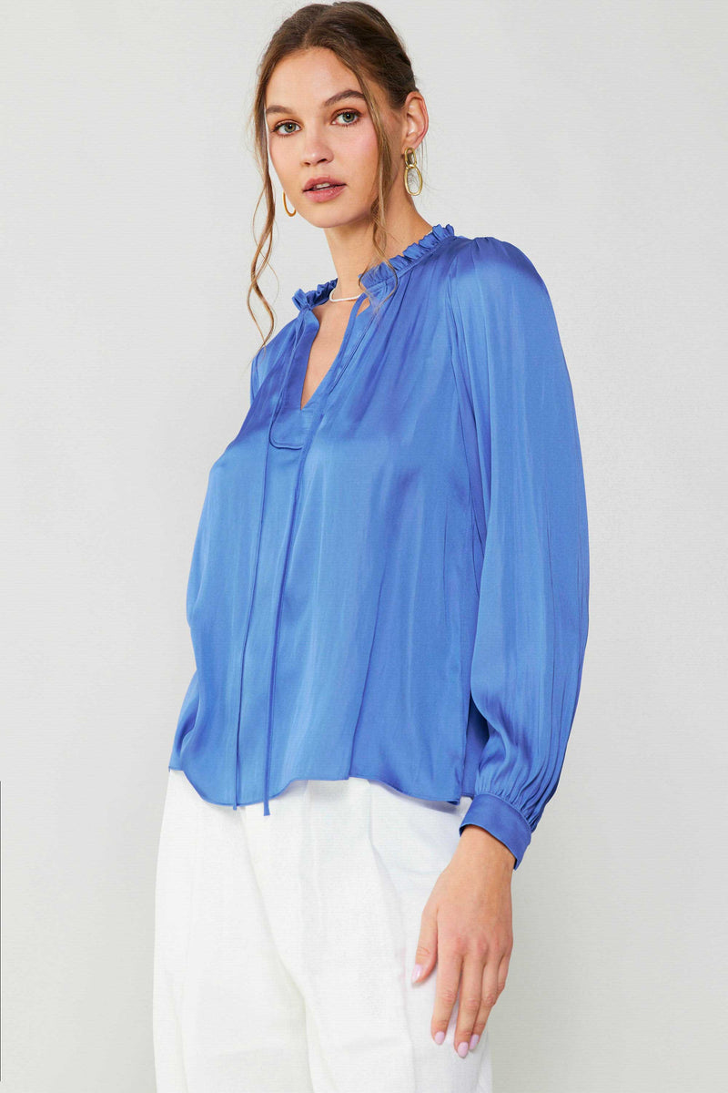 Primavera Puff Sleeve Top | Azure Blue