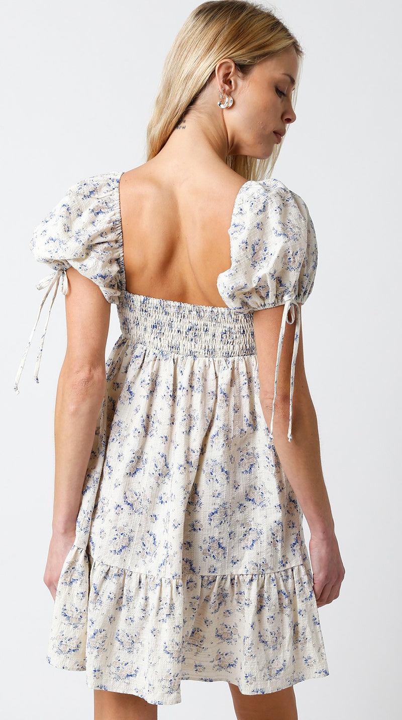 FINAL SALE Bardot Floral Babydoll Dress | Taupe Blue