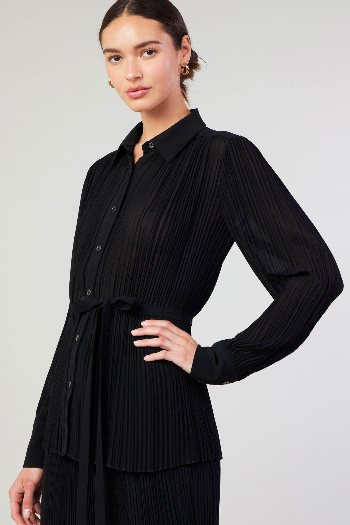 Current Air| Plisse Button Down Top | Black