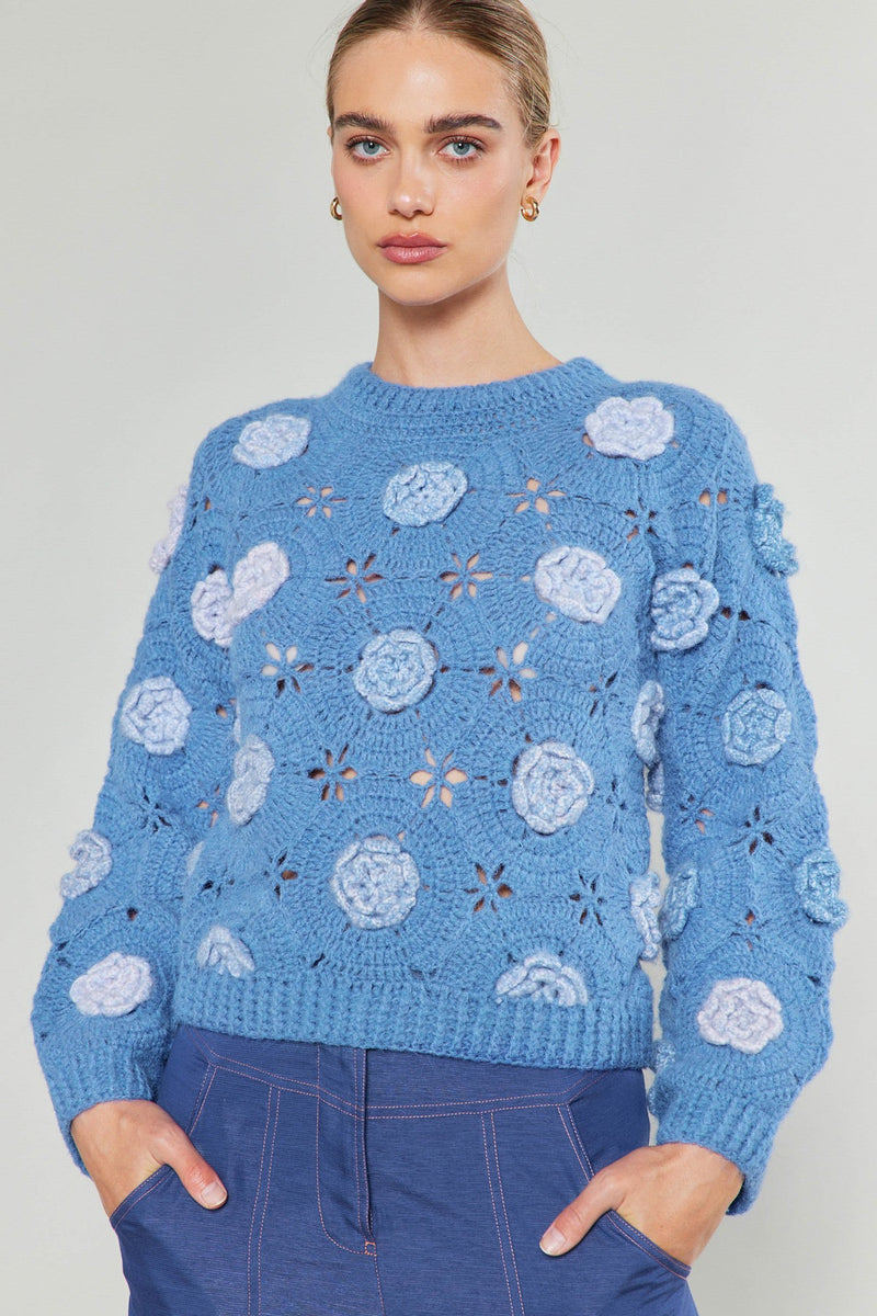 Current Air Valerie Flower Sweater | Blue