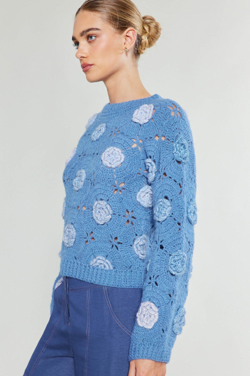 Current Air Valerie Flower Sweater | Blue