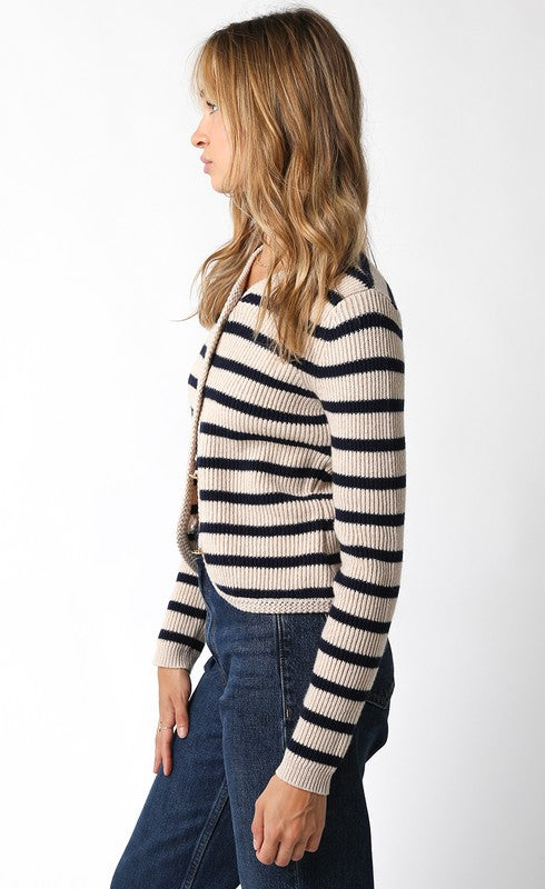 Gia Striped Knit Cardigan | Navy Natural