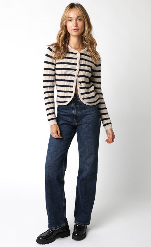 Gia Striped Knit Cardigan | Navy Natural