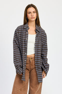 Olivia Oversized Plaid Flannel | Blue Brown