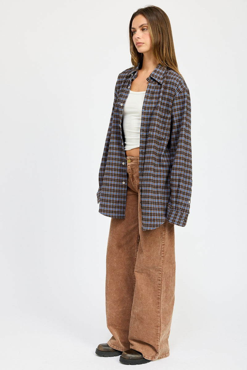 Olivia Oversized Plaid Flannel | Blue Brown